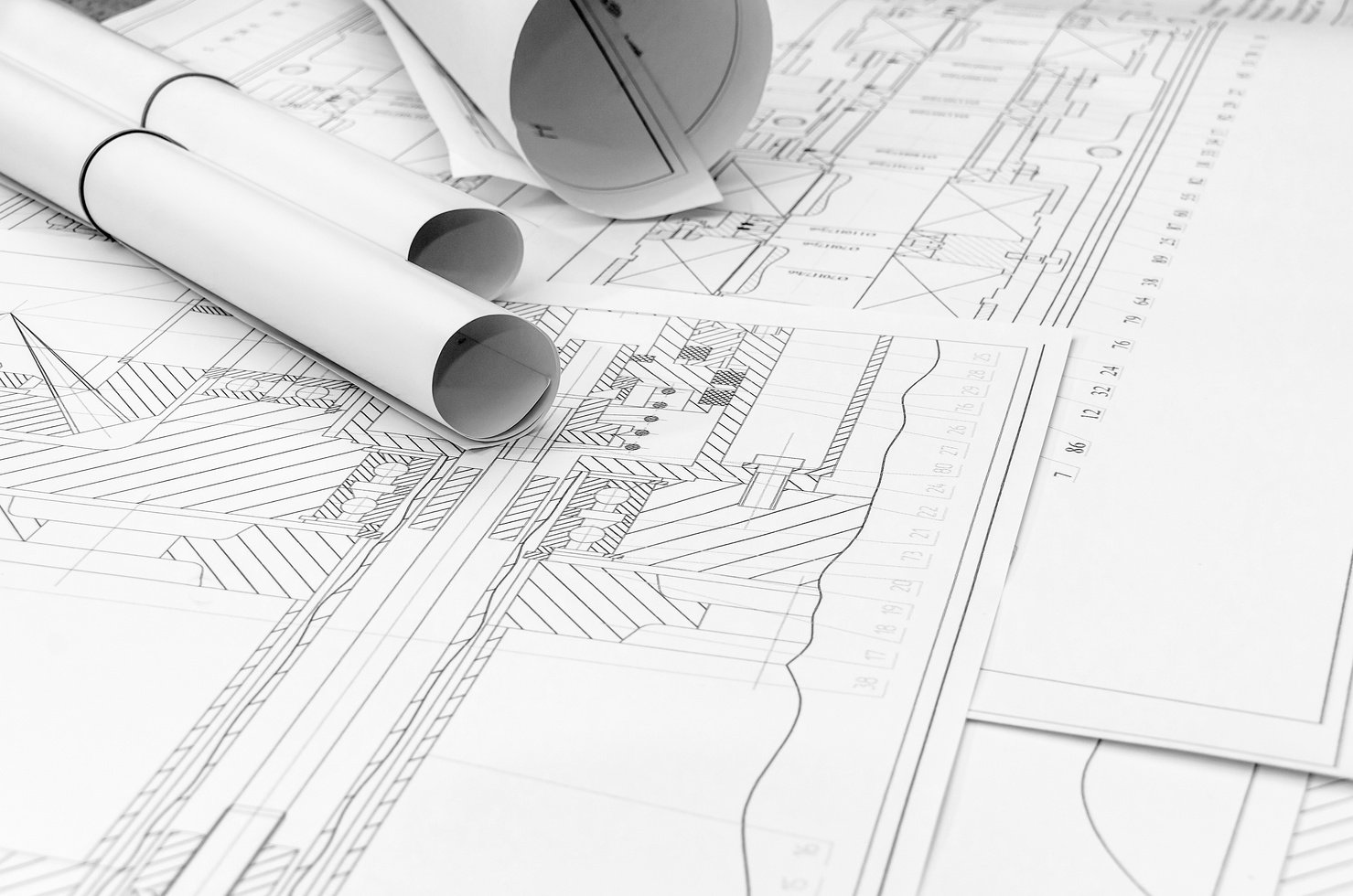 Technical Drawing -  Machine Parts Close up